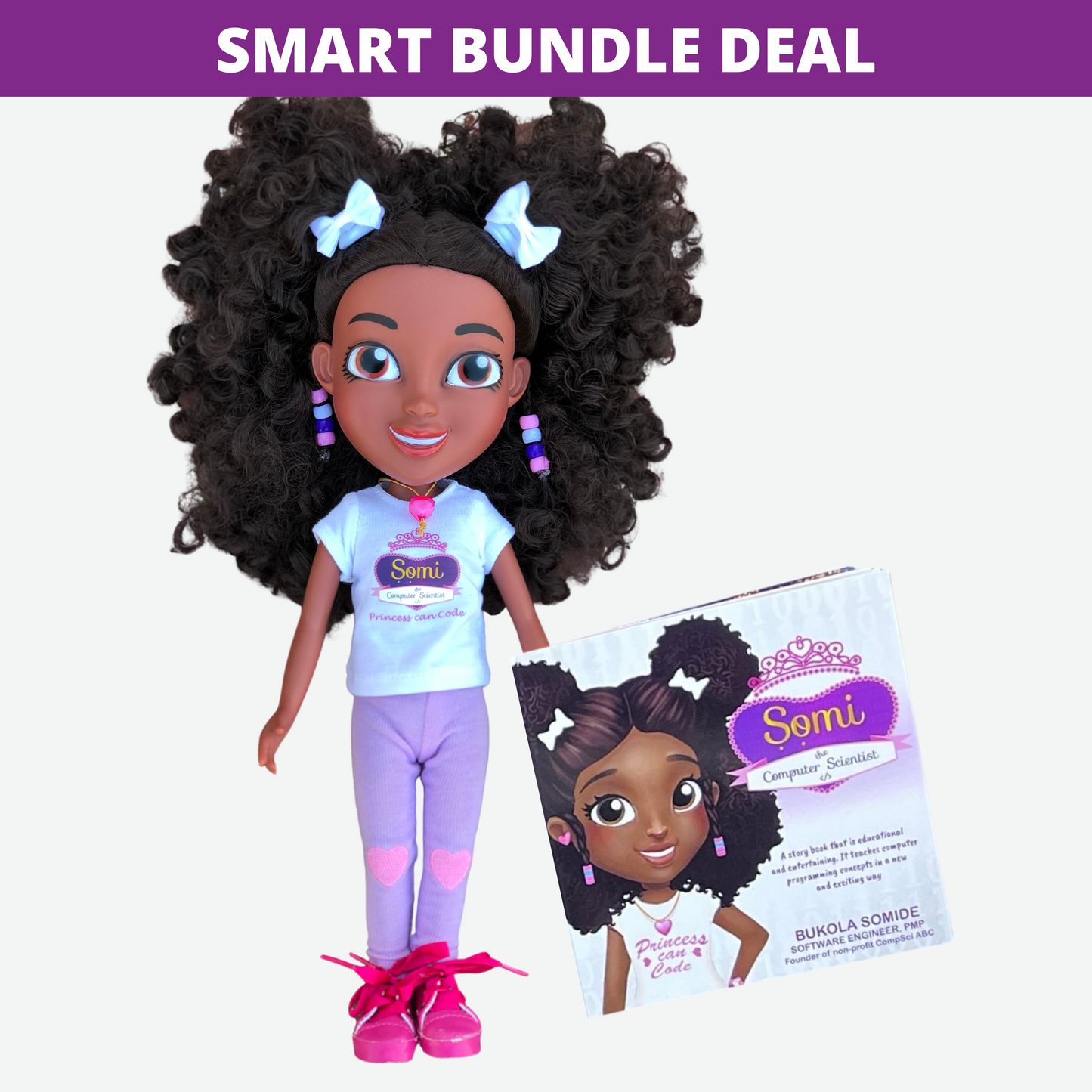 Maddy's Smart Bundle Kit: STEM Storybook with 14-inch Somi the Computer Scientist Interactive Doll